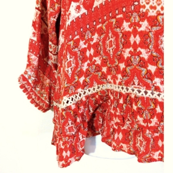 Blue Rain Women Sz M Red Peasant Top Blouse Boho Ruffle - Picture 4 of 7